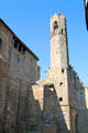 Chapel of St Agatha octagonal bell tower atop Roman Wall. Barcelona, Spain.