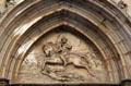 Relief of St James the Moorslayer over entrance of St James Church. Barcelona, Spain.