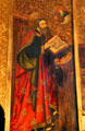 Evangelist St Luke panel of Visitation altarpiece at Barcelona Cathedral. Barcelona, Spain.