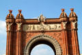 Detail of Barcelona's Arc de Triomphe over Paseo Lluis Companys. Barcelona, Spain.
