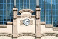 Clock & facade details of Barcelona North Station. Barcelona, Spain.
