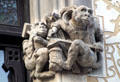 Carved monkeys with tools on Casa Amatller. Barcelona, Spain