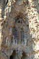 Annunciation above Nativity Facade stained glass windows at Sagrada Familia. Barcelona, Spain.