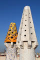 Modernista chimneys atop Palau Güell. Barcelona, Spain.