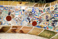 Gaudí's mosaic benches on the plaza in Parc Güell. Barcelona, Spain.