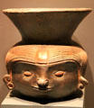 Ceramic head vessel from Chavin Culture, Peru at Barbier Mueller Precolumbian Art Museum. Barcelona, Spain.