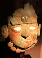 Copper mask from Mochica Culture, Peru at Barbier Mueller Precolumbian Art Museum. Barcelona, Spain.