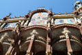 Mosaics & composers' busts across top of facade of Palace of Catalan Music. Barcelona, Spain.