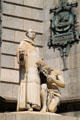 Father Bernat de Boïl & kneeling Indian on Columbus Monument. Barcelona, Spain.