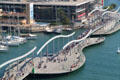 Rambla de Mar walkway leading to the retail & leisure complex Maremagnum at Port Vell. Barcelona, Spain.