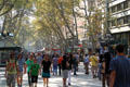 Pedestrians stroll La Rambla. Barcelona, Spain.