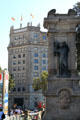 Banco de España with statue of Hercules by Antonio Parera Saurina at Plaça de Catalunya. Barcelona, Spain.