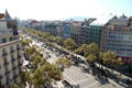 Passeig de Gràcia streetscape from roof of Casa Mila. Barcelona, Spain.