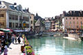 Thiou River through the old town. Annecy, France.