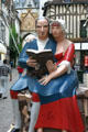 Nicolas Retif de La Bretonne statue an 18th C novelist who worked near the clock tower. Auxerre, France