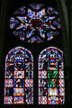 Stained glass rose window of the seven arts in Cathedral St. Étienne. Auxerre, France.