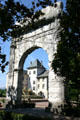 Arc de Campus monument to family of Pompeius Campanus with town hall in background. Aix-les-Bains, France.