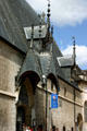 Cantilevered protective porch of Hotel Dieu entry. Beaune, France.