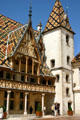 Tower in courtyard of Hotel Dieu. Beaune, France.