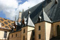 Roof of entry hall from courtyard side of Hotel Dieu. Beaune, France.