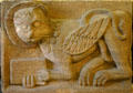 Sandstone relief of lion of St Mark the Evangelist from Alspach in Unterlinden Museum. Colmar, France.