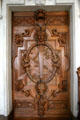Carved door of entrance to François I gallery at Fontainbleau Palace. Fontainbleau, France.