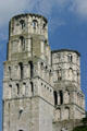 Twin towers with square bases & octagonal tops of Jumièges Abbey church. Jumièges, France