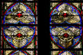 Medieval-style stained-glass windows of Cathedral. Metz, France.