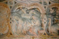 Detail of manger scene on altar carving in Fontenay Abbey church. Fontenay, France.