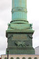 Base of July Column with lion & dedication to Glory of July 1830 revolution at Place de la Bastille. Paris, France.