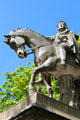 Equestrian statue of Louis XIII 1610-1643 at center of Place des Vosges garden. Paris, France