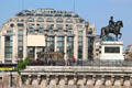 Samaritaine Department Store over equestrian statue of Henri IV at Pont Neuf. Paris, France.