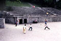 Kids playing ball in Roman amphitheater of Lutèce. Paris, France.