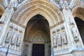 Gothic portal at St Clotilde Basilica. Paris, France.