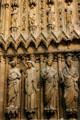 Annunciation by Archangel Gabriel to Mary & Mary visiting Elizabeth on Reims Cathedral. Reims, France.