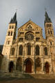 Romanesque facade & south tower Basilica Saint-Remi, a UNESCO site. Reims, France.