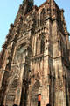 Cathedral west front added in 13th c to 1176 red sandstone church plus spire. Strasbourg, France.