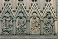Bronze panel of central door of Cathedral showing Stes Margaret , Agnes , Catherine of Alexandria , Mary at the annunciation. Strasbourg, France.