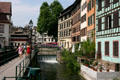 Half-timbered houses beside Locks of L'Ill River. Strasbourg, France.