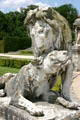 Lion & lioness sculpture in Vaux-le-Vicomte garden. Melun, France.