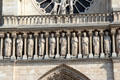 Row of kings details on western facade of Notre Dame Cathedral. Paris, France.