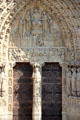 Center Gothic portal of Notre Dame Cathedral. Paris, France.