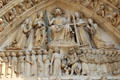 Last Judgment carving over center portal of Notre Dame Cathedral. Paris, France