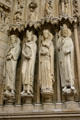 Saints carvings on right portal of Notre Dame Cathedral. Paris, France.
