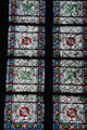 Example of early Medieval black & white stained glass window pattern in Notre Dame Cathedral. Paris, France.