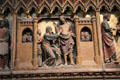 Christ appears to Doubting Thomas on carved stone chancel screen in Notre Dame Cathedral. Paris, France.