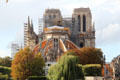 Notre Dame Cathedral under scaffolding after fire of 2019. Paris, France.
