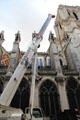 Crane working on Notre Dame Cathedral after fire of 2019. Paris, France.
