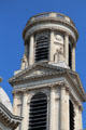Neoclassical northwest tower of St-Sulpice church. Paris, France.