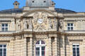 Detail of carvings on pediment of Luxembourg Palace. Paris, France.
